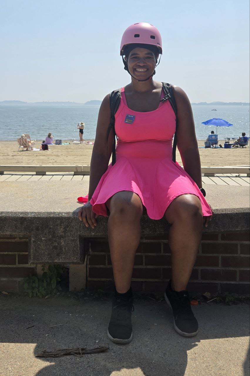 Closeup of the author at beach in Dorchester